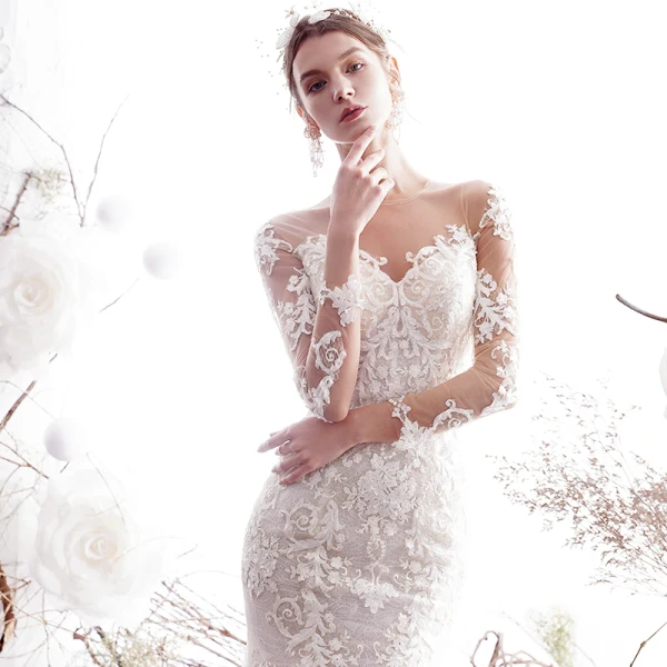 Charmant Ivoire Robe De Mariée 2019 Trompette / Sirène Transparentes Encolure Dégagée Perlage En Dentelle Fleur 3/4 Manches Chapel Train