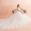 Elegant Ivory Wedding Dresses 2019 A-Line / Princess V-Neck Lace Flower Pearl 3/4 Sleeve Backless Cathedral Train