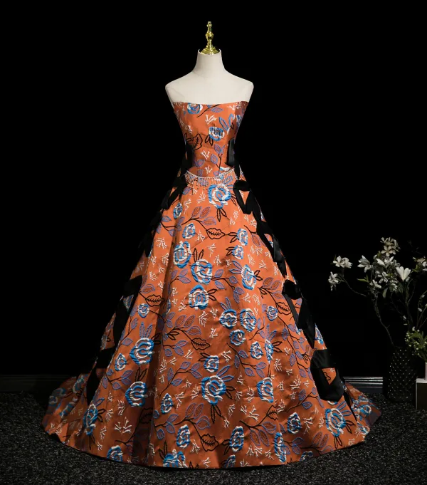 Vintage / Retro Multi-Colors Graphic Prom Dresses 2025 A-Line / Princess Strapless Sleeveless Backless Floor-Length / Long Formal Dresses