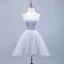 Chic / Beautiful Grey Cocktail Dresses 2019 A-Line / Princess Scoop Neck Lace Flower Pearl Sleeveless Backless Bow Short Formal Dresses