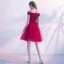 Chic / Belle Bordeaux Robe De Fete 2019 Princesse De l'épaule Perlage En Dentelle Fleur Manches Courtes Dos Nu Ceinture Mi-Longues Robe De Ceremonie