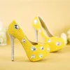 Chic / Beautiful Gold Pearl Prom Pumps 2019 Crystal 14 cm Stiletto Heels Round Toe Pumps