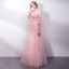 Chic / Belle Perle Rose Robe De Soirée 2018 Princesse Paillettes Appliques De l'épaule Dos Nu Manches Courtes Longue Robe De Ceremonie