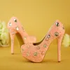 Lovely Candy Pink Pearl Wedding Shoes 2019 Crystal 14 cm Stiletto Heels Round Toe Wedding Pumps