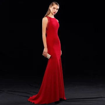 Hermoso Borgoña Vestidos De Noche 2019 Trumpet Mermaid Scoop Escote Rebordear Sin Mangas Colas De Barrido Vestidos Formales