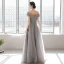 Modest / Simple Grey Evening Dresses  2021 A-Line / Princess Off-The-Shoulder Short Sleeve Backless Evening Party Floor-Length / Long Formal Dresses