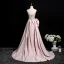 Sexy Rosa Perlenstickerei Strass Pailletten Abendkleider 2025 A Linie Bandeau Ärmellos Rückenfreies Gespaltete Front Sweep / Pinsel Zug Abend Festliche Kleider