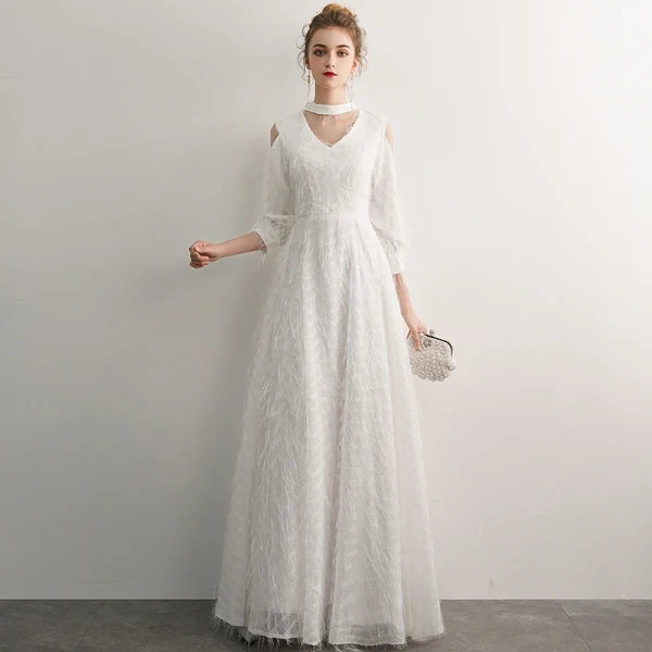 Élégant Ivoire Robe De Soirée 2019 Princesse Encolure Dégagée Gland 3/4 Manches Longue Robe De Ceremonie
