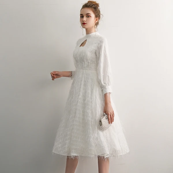 Eleganckie Kość Słoniowa Homecoming Sukienki Na Studniówke 2019 Princessa Wysokiej Szyi Kutas 3/4 Rękawy Długość do kolan Sukienki Wizytowe