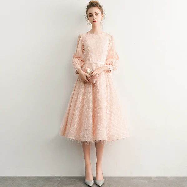 Elegant Ivory Homecoming Graduation Dresses 2019 A-Line / Princess Scoop Neck Tassel 3/4 Sleeve Tea-length Formal Dresses