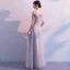 Elegant Grey Prom Dresses 2019 A-Line / Princess Off-The-Shoulder Lace Flower Pearl Backless Bow Sleeveless Floor-Length / Long Formal Dresses