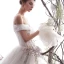 Elegant Ivory 2019 Wedding Dresses A-Line / Princess Off-The-Shoulder Beading Sequins Lace Flower Short Sleeve Backless Royal Train