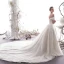 Elegant Ivory Wedding Dresses 2019 A-Line / Princess Off-The-Shoulder Beading Lace Flower Short Sleeve Backless Cathedral Train