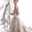 Luxury / Gorgeous Champagne Wedding Dresses 2019 A-Line / Princess Spaghetti Straps Beading Crystal Lace Flower 3/4 Sleeve Backless Royal Train