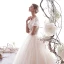 Élégant Champagne Robe De Mariée 2019 Princesse Encolure Dégagée Perlage En Dentelle Fleur Perle Paillettes Manches Courtes Dos Nu Longue