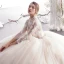 Chic / Beautiful Champagne 2019 Wedding Dresses A-Line / Princess High Neck Lace Flower Beading Crystal 3/4 Sleeve Backless Floor-Length / Long