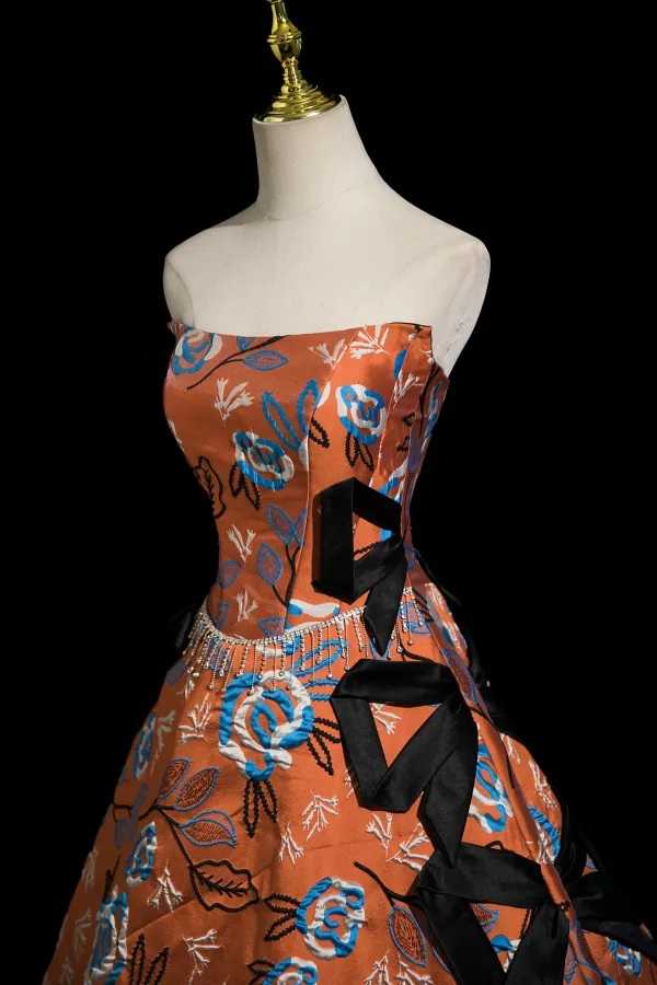 Vintage / Retro Multi-Colors Graphic Prom Dresses 2025 A-Line / Princess Strapless Sleeveless Backless Floor-Length / Long Formal Dresses
