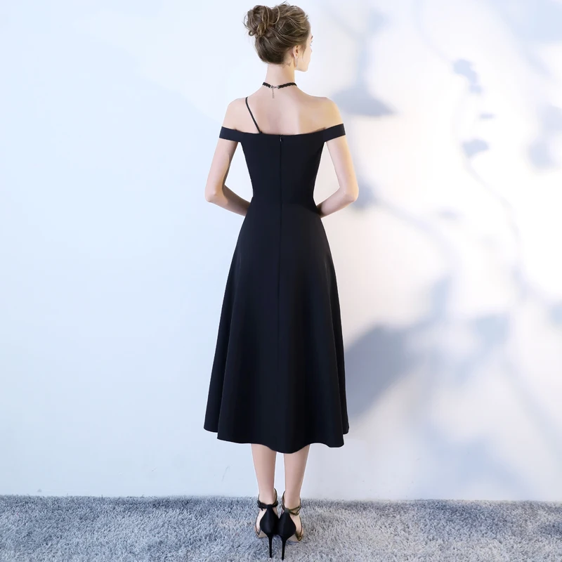 Chic Beautiful Black Homecoming Graduation Dresses 2018 A Line Princess Off  The Shoulder Backless Sleeveless Knee Length Formal Dresses
