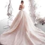Luxury / Gorgeous Champagne Wedding Dresses 2019 A-Line / Princess Pleated Strapless Beading Lace Flower Sleeveless Backless Royal Train
