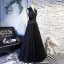 Vintage / Retro Black Prom Dresses 2019 A-Line / Princess V-Neck Sash Sleeveless Floor-Length / Long Formal Dresses