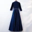 Elegante Königliches Blau Abendkleider 2019 A Linie Rundhalsausschnitt Perlenstickerei Kristall 3/4 Ärmel Lange Festliche Kleider