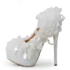 Elegant Blushing Pink Wedding Shoes 2019 Appliques Pearl Sequins 14 cm Stiletto Heels Round Toe Wedding Pumps