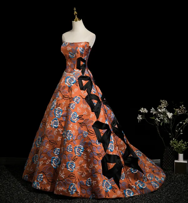 Vintage / Retro Multi-Colors Graphic Prom Dresses 2025 A-Line / Princess Strapless Sleeveless Backless Floor-Length / Long Formal Dresses