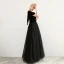 Elegant Black Prom Dresses 2019 A-Line / Princess V-Neck Suede Beading Short Sleeve Backless Floor-Length / Long Formal Dresses