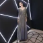 Elegant Grey Evening Dresses  2019 A-Line / Princess Scoop Neck Sequins 3/4 Sleeve Backless Floor-Length / Long Formal Dresses
