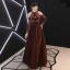 Chic / Belle Bordeaux Robe De Soirée Princesse Bustier En Dentelle Fleur Gonflée Manches Longues Dos Nu Longue Robe De Ceremonie