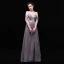 Charming Silver Evening Dresses  2019 A-Line / Princess V-Neck Glitter Polyester Lace Flower Sleeveless Backless Floor-Length / Long Formal Dresses