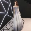 Charmant Silber Farbverlauf Abendkleider 2019 A Linie Off Shoulder Glanz Polyester Kurze Ärmel Rückenfreies Lange Festliche Kleider