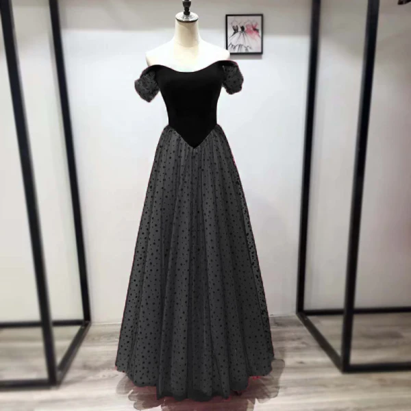 Chic / Beautiful Burgundy Evening Dresses 2019 A-Line / Princess Suede Off-The-Shoulder Spotted Tulle Short Sleeve Backless Floor-Length / Long Formal Dresses