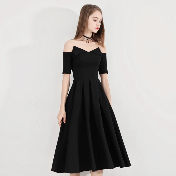 Chic / Beautiful Champagne Homecoming Graduation Dresses 2019 A-Line / Princess Off-The-Shoulder Short Sleeve Backless Tea-length Formal Dresses