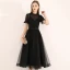 Chic / Beautiful Black Homecoming Graduation Dresses 2019 A-Line / Princess Scoop Neck Short Sleeve Bow Tea-length Formal Dresses