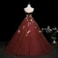 Flower Fairy Burgundy 3D Lace Butterfly Prom Dresses 2025 Ball Gown Strapless Sleeveless Backless Sweep Train Formal Dresses
