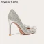 Charmig Silver Rhinestone Rosett Paljetter Brudskor 2021 Läder 10 cm Stilettklackar Spetsiga Bröllop Pumps Högklackade