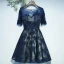 Chic / Belle Bleu Marine Robe De Ceremonie Robe De Graduation 2017 En Dentelle Paillettes Fleur Dos Nu 1/2 Manches Courte Princesse Encolure Dégagée