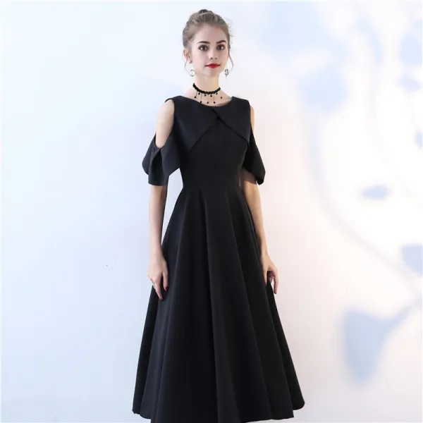 Modest / Simple Champagne Homecoming Graduation Dresses 2019 A-Line / Princess Scoop Neck Short Sleeve Tea-length Formal Dresses Modest / Simple Champagne Homecoming Graduation Dresses 2019 A-Line / Princess Scoop Neck Short Sleeve Tea-length Formal Dresses