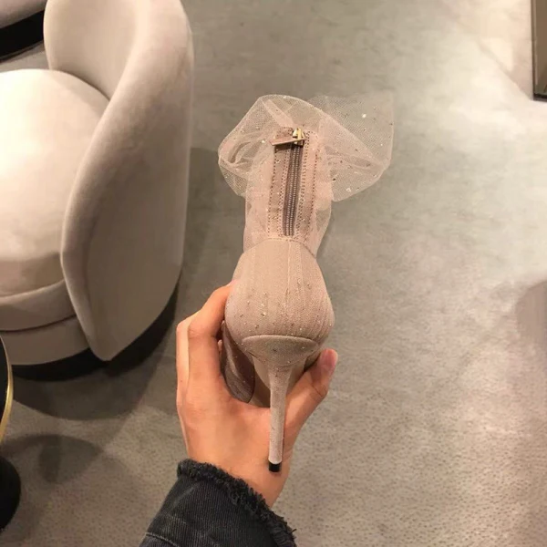 Modern / Fashion Nude Evening Party Pumps 2019 Lace Sequins 9 cm Stiletto Heels Pointed Toe Pumps