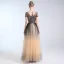 Luxury / Gorgeous Champagne Handmade  Beading Prom Dresses 2019 A-Line / Princess V-Neck Sequins Star Crystal Short Sleeve Backless Floor-Length / Long Formal Dresses