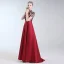 Luxury / Gorgeous Burgundy Evening Dresses  2019 A-Line / Princess High Neck Lace Sequins Short Sleeve Floor-Length / Long Formal Dresses