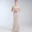 Chic / Beautiful Champagne Evening Dresses  2019 A-Line / Princess Scoop Neck Sequins Sleeveless Floor-Length / Long Formal Dresses