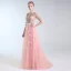 Luxe Rougissant Rose Fait main Perlage Robe De Soirée 2019 Princesse V-Cou Appliques Cristal Paillettes Noeud 1/2 Manches Longue Robe De Ceremonie