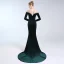 Elegant Dark Green Evening Dresses  2019 A-Line / Princess Scoop Neck Suede Crystal Sequins Long Sleeve Sweep Train Formal Dresses
