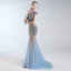 Sexy Bleu Ciel Transparentes Robe De Soirée 2019 Trompette / Sirène Encolure Dégagée Perlage Paillettes Mancherons Longue Robe De Ceremonie
