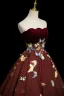 Flower Fairy Burgundy 3D Lace Butterfly Prom Dresses 2025 Ball Gown Strapless Sleeveless Backless Sweep Train Formal Dresses