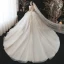 Fabelhaft Charmant Champagner Fallende Rüsche Brautkleider / Hochzeitskleider 2021 Ballkleid Stehkragen Perlenstickerei Pailletten Applikationen Kurze Ärmel Rückenfreies Königliche Schleppe Hochzeit