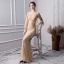 Luxury / Gorgeous Gold Handmade  Beading Evening Dresses  2019 Trumpet / Mermaid Scoop Neck Pearl Crystal Rhinestone Sequins 3/4 Sleeve Floor-Length / Long Formal Dresses