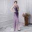 Charmant Dégradé De Couleur Violet Robe De Soirée 2019 Trompette / Sirène V-Cou Perlage Cristal En Dentelle Fleur Faux Diamant Sans Manches Dos Nu Ceinture Longue Robe De Ceremonie